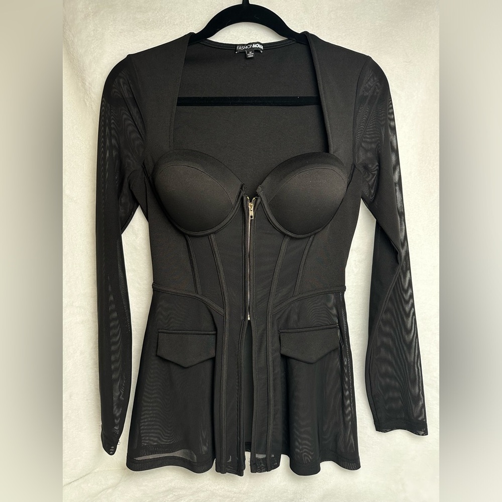 SHEER BLACK SUIT TOP - SIZE MEDIUM